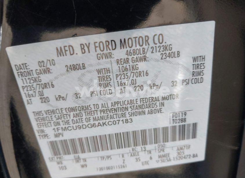 Photo 9 of 2010 Ford Escape XLT (VIN 1FMCU9DG6AKC07183)