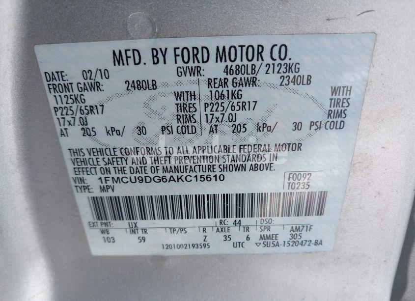 Photo 9 of 2010 Ford Escape XLT (VIN 1FMCU9DG6AKC15610)