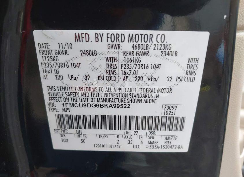 Photo 9 of 2011 Ford Escape XLT (VIN 1FMCU9DG6BKA99522)