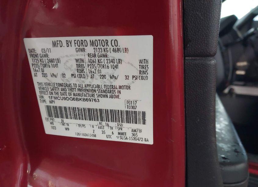 Photo 9 of 2011 Ford Escape XLT (VIN 1FMCU9DG6BKB69763)