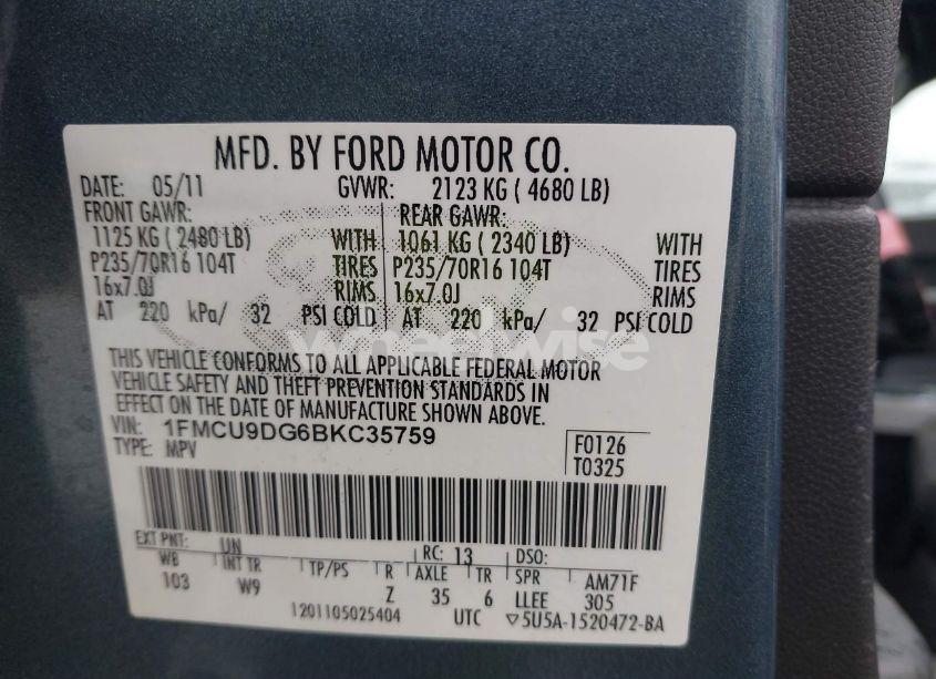 Photo 9 of 2011 Ford Escape XLT (VIN 1FMCU9DG6BKC35759)