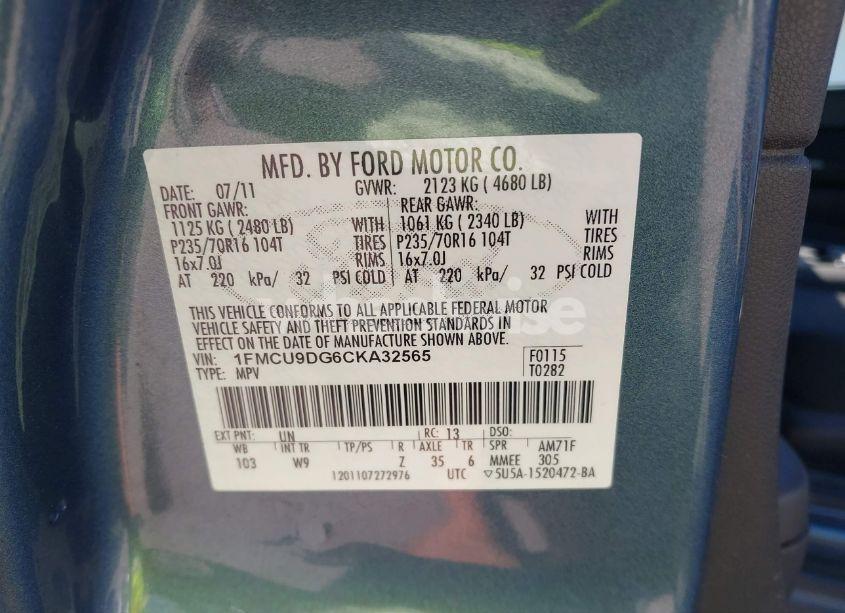 Photo 9 of 2012 Ford Escape XLT (VIN 1FMCU9DG6CKA32565)