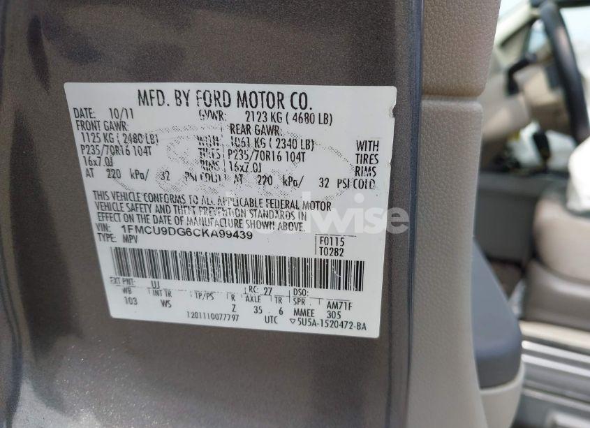 Photo 9 of 2012 Ford Escape XLT (VIN 1FMCU9DG6CKA99439)