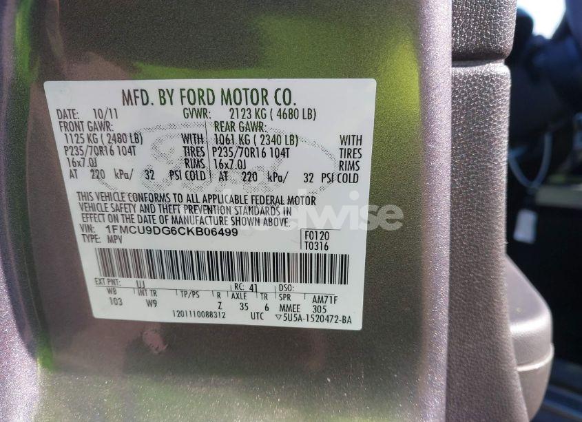Photo 9 of 2012 Ford Escape XLT (VIN 1FMCU9DG6CKB06499)