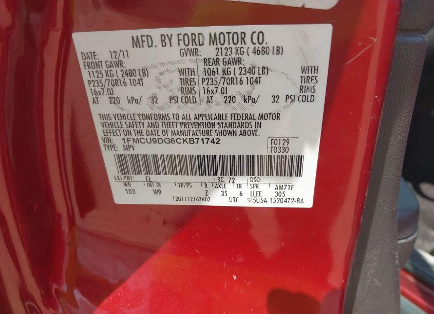 Photo 9 of 2012 Ford Escape XLT (VIN 1FMCU9DG6CKB71742)