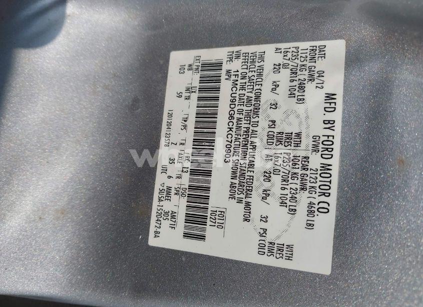 Photo 9 of 2012 Ford Escape XLT (VIN 1FMCU9DG6CKC70903)