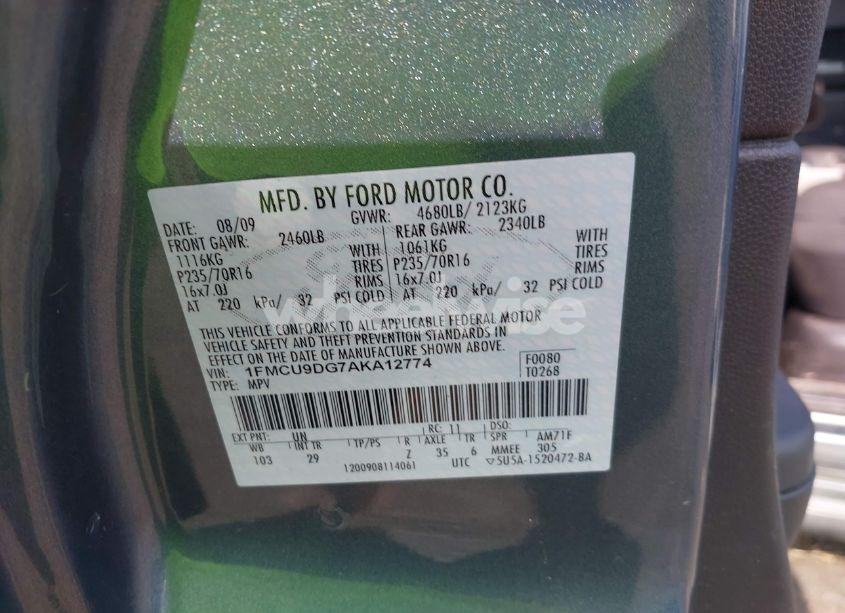 Photo 9 of 2010 Ford Escape XLT (VIN 1FMCU9DG7AKA12774)