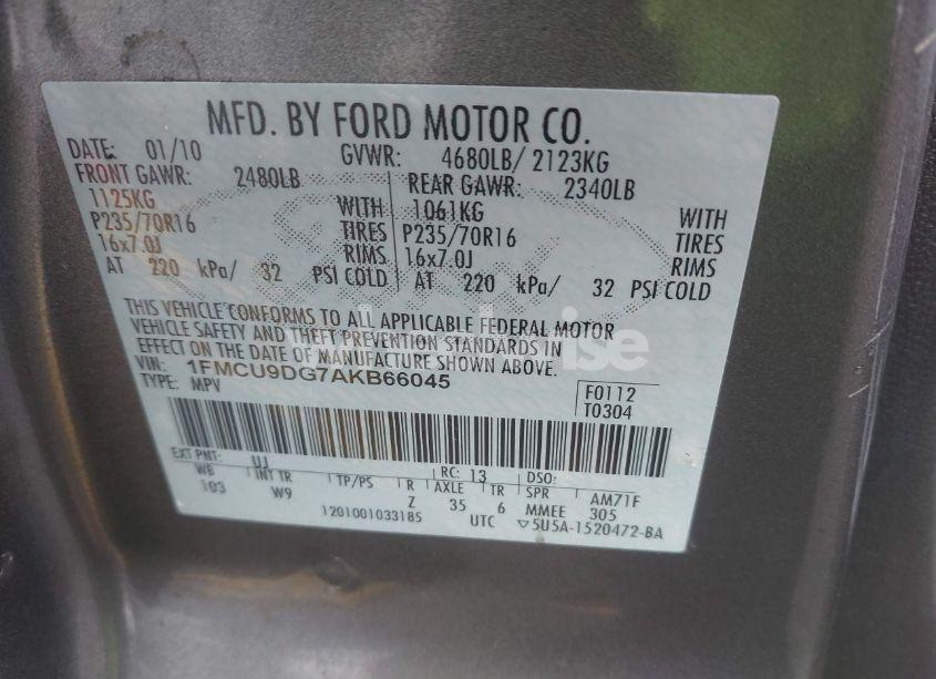 Photo 9 of 2010 Ford Escape XLT (VIN 1FMCU9DG7AKB66045)