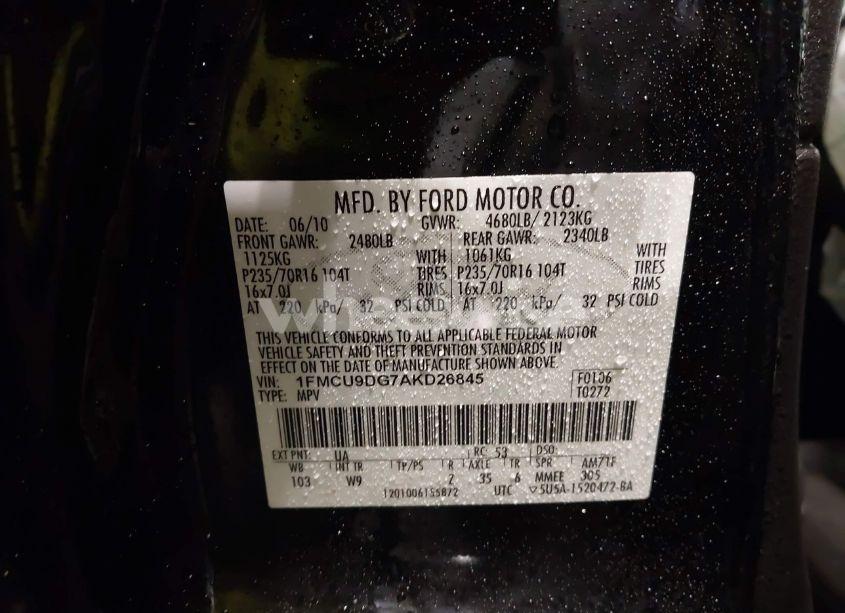 Photo 9 of 2010 Ford Escape XLT (VIN 1FMCU9DG7AKD26845)