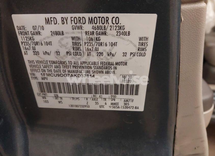 Photo 9 of 2010 Ford Escape XLT (VIN 1FMCU9DG7AKD37814)