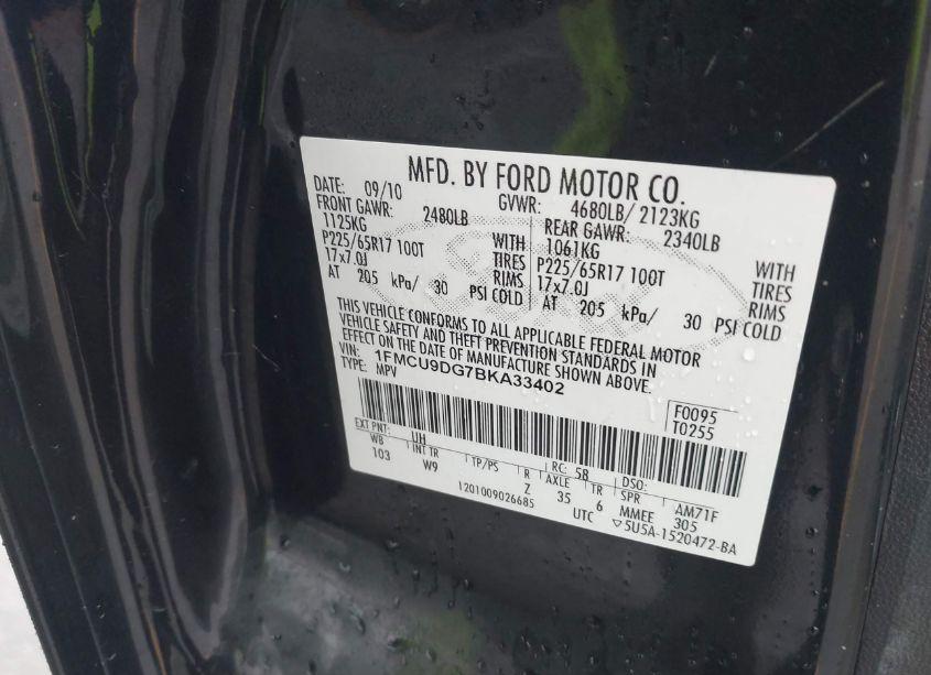 Photo 9 of 2011 Ford Escape XLT (VIN 1FMCU9DG7BKA33402)