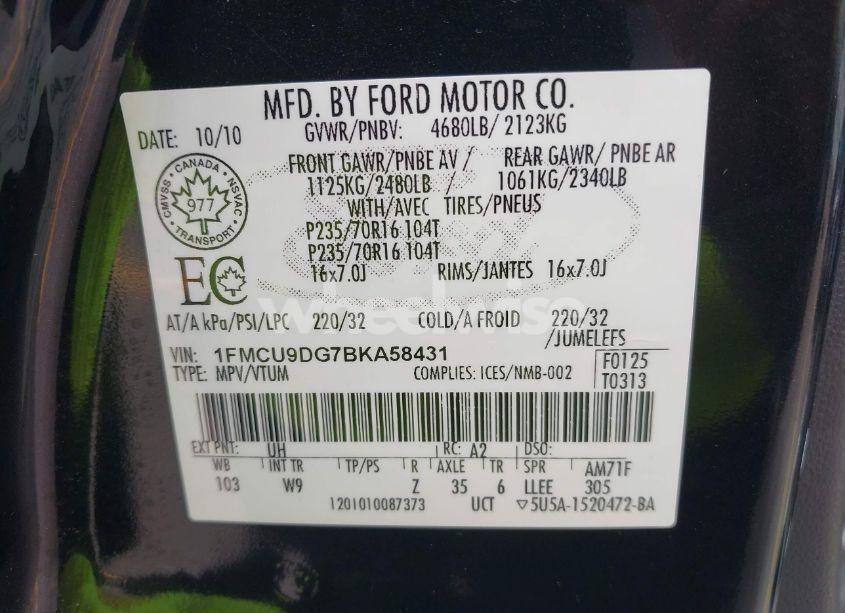 Photo 9 of 2011 Ford Escape XLT AUTOMATIC (VIN 1FMCU9DG7BKA58431)