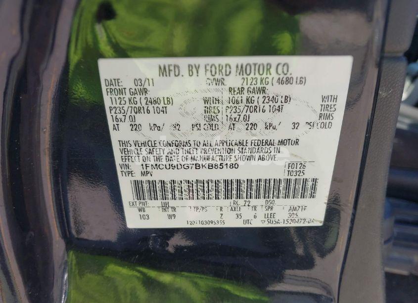 Photo 9 of 2011 Ford Escape XLT (VIN 1FMCU9DG7BKB85180)