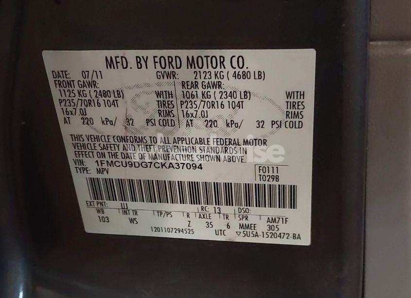 Photo 9 of 2012 Ford Escape XLT (VIN 1FMCU9DG7CKA37094)