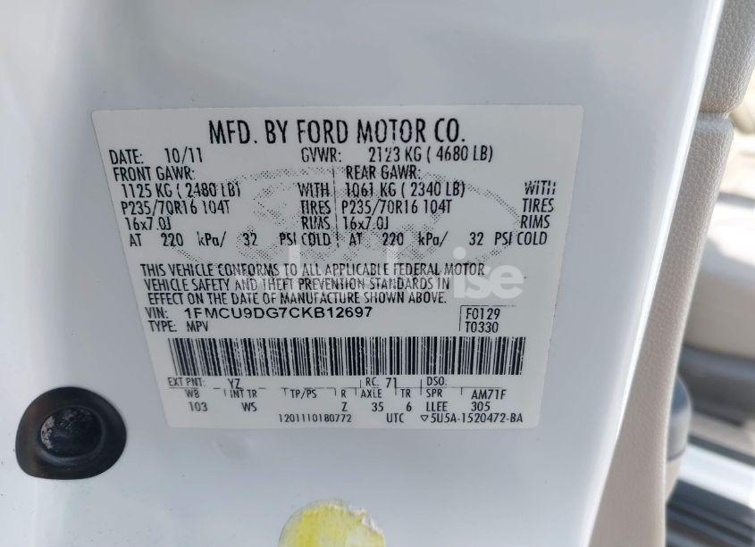 Photo 9 of 2012 Ford Escape XLT (VIN 1FMCU9DG7CKB12697)