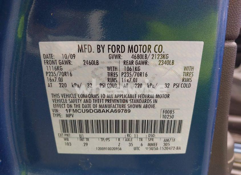 Photo 9 of 2010 Ford Escape XLT (VIN 1FMCU9DG8AKA69789)