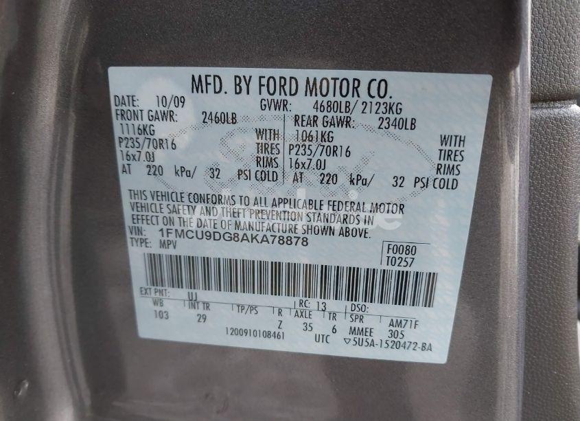 Photo 9 of 2010 Ford Escape XLT (VIN 1FMCU9DG8AKA78878)