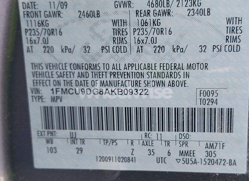 Photo 9 of 2010 Ford Escape XLT (VIN 1FMCU9DG8AKB09322)