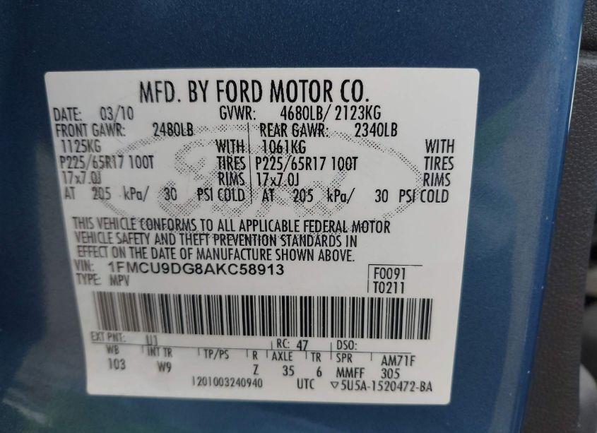 Photo 9 of 2010 Ford Escape XLT (VIN 1FMCU9DG8AKC58913)