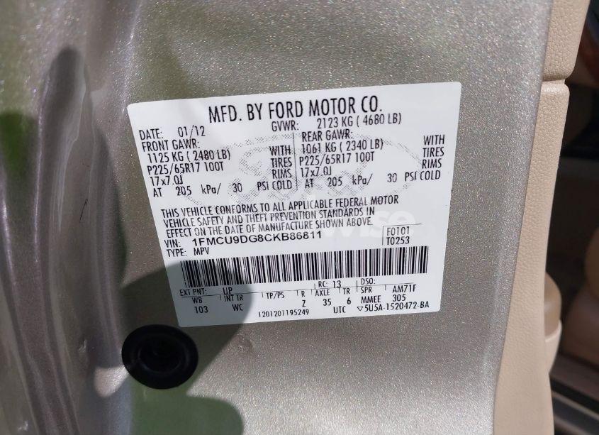 Photo 9 of 2012 Ford Escape XLT (VIN 1FMCU9DG8CKB86811)