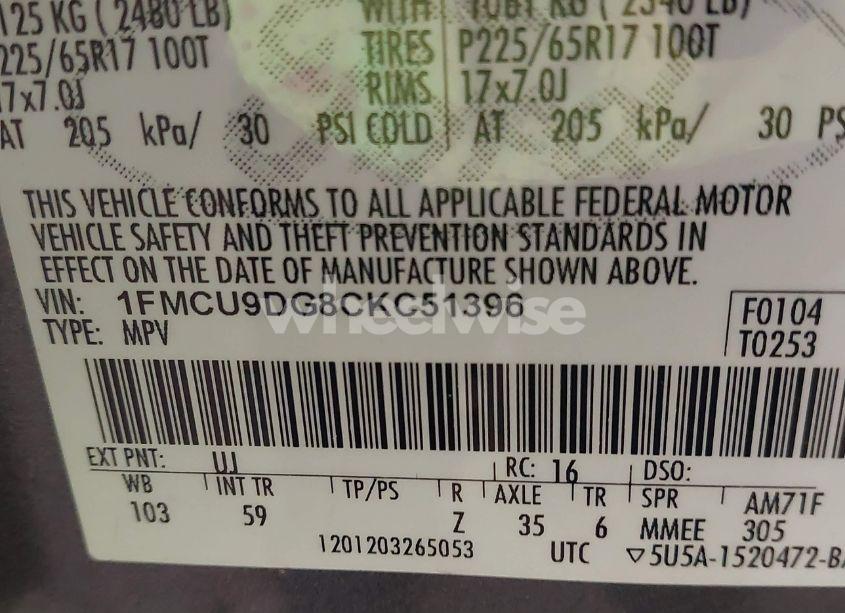 Photo 9 of 2012 Ford Escape XLT (VIN 1FMCU9DG8CKC51396)