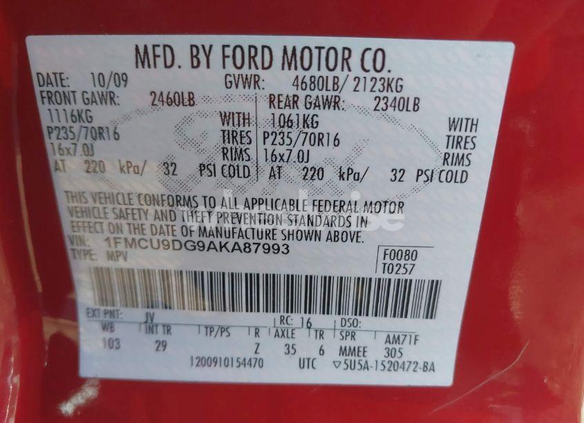 Photo 9 of 2010 Ford Escape XLT (VIN 1FMCU9DG9AKA87993)
