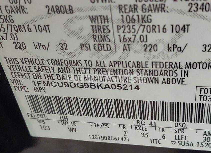 Photo 9 of 2011 Ford Escape XLT (VIN 1FMCU9DG9BKA05214)