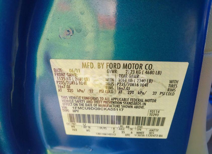 Photo 9 of 2012 Ford Escape XLT (VIN 1FMCU9DG9CKA05117)