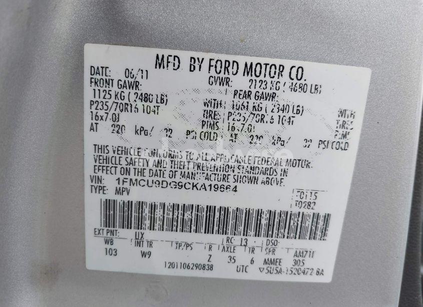 Photo 9 of 2012 Ford Escape XLT (VIN 1FMCU9DG9CKA19664)