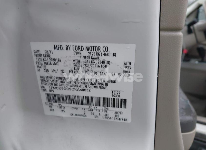 Photo 9 of 2012 Ford Escape XLT (VIN 1FMCU9DG9CKA48632)