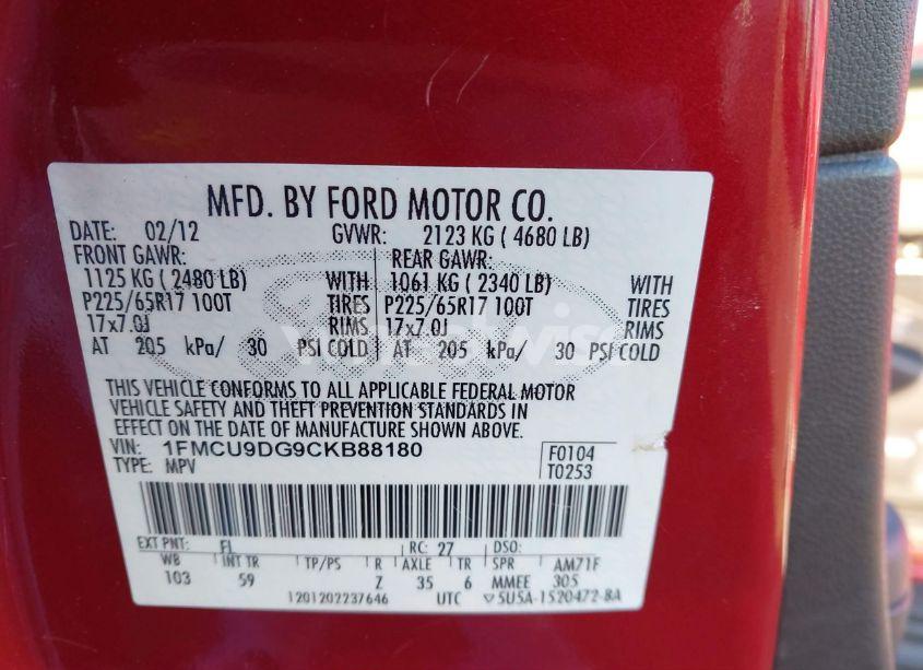 Photo 9 of 2012 Ford Escape XLT (VIN 1FMCU9DG9CKB88180)