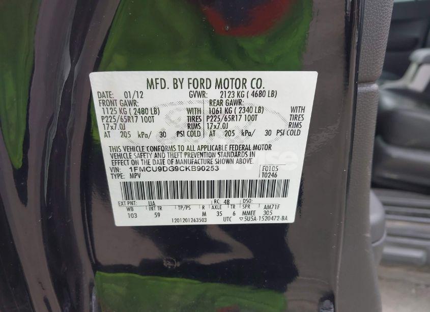 Photo 9 of 2012 Ford Escape XLT (VIN 1FMCU9DG9CKB90253)