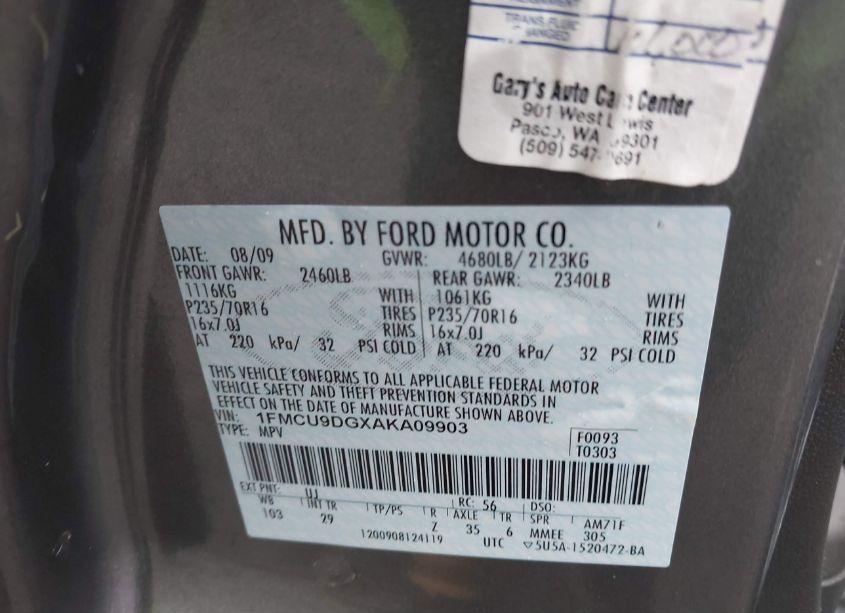 Photo 9 of 2010 Ford Escape XLT (VIN 1FMCU9DGXAKA09903)