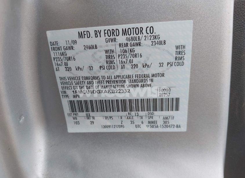 Photo 9 of 2010 Ford Escape XLT (VIN 1FMCU9DGXAKB22332)