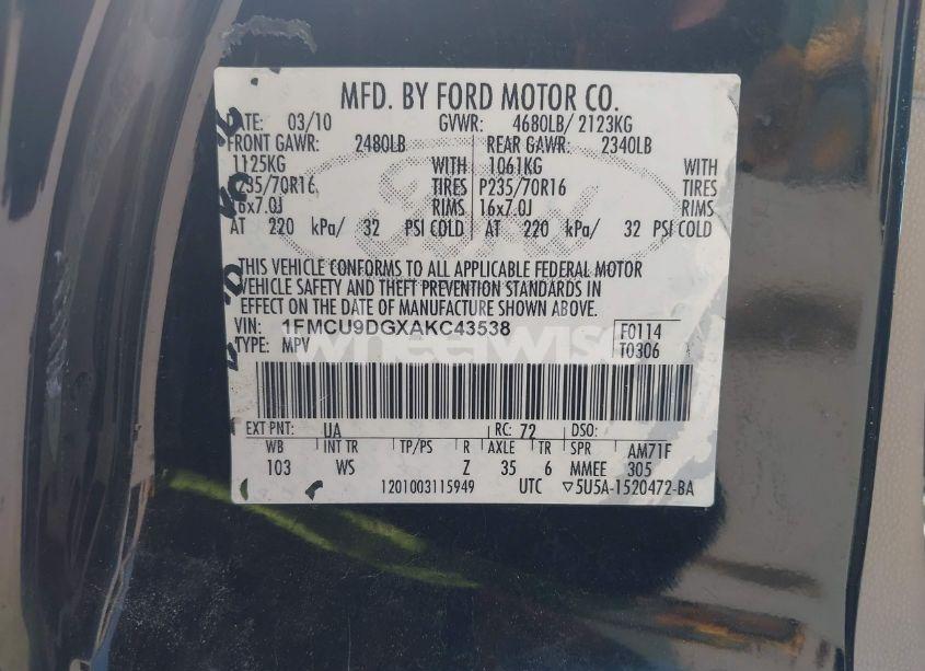 Photo 9 of 2010 Ford Escape XLT (VIN 1FMCU9DGXAKC43538)