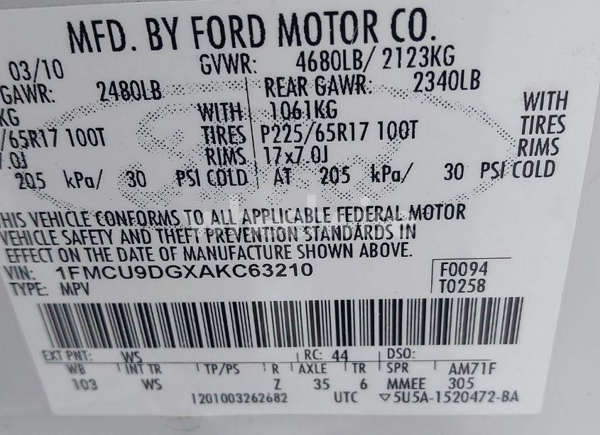 Photo 9 of 2010 Ford Escape XLT (VIN 1FMCU9DGXAKC63210)