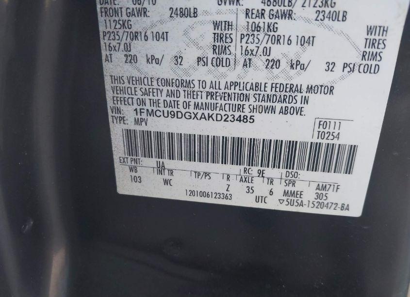 Photo 9 of 2010 Ford Escape XLT (VIN 1FMCU9DGXAKD23485)