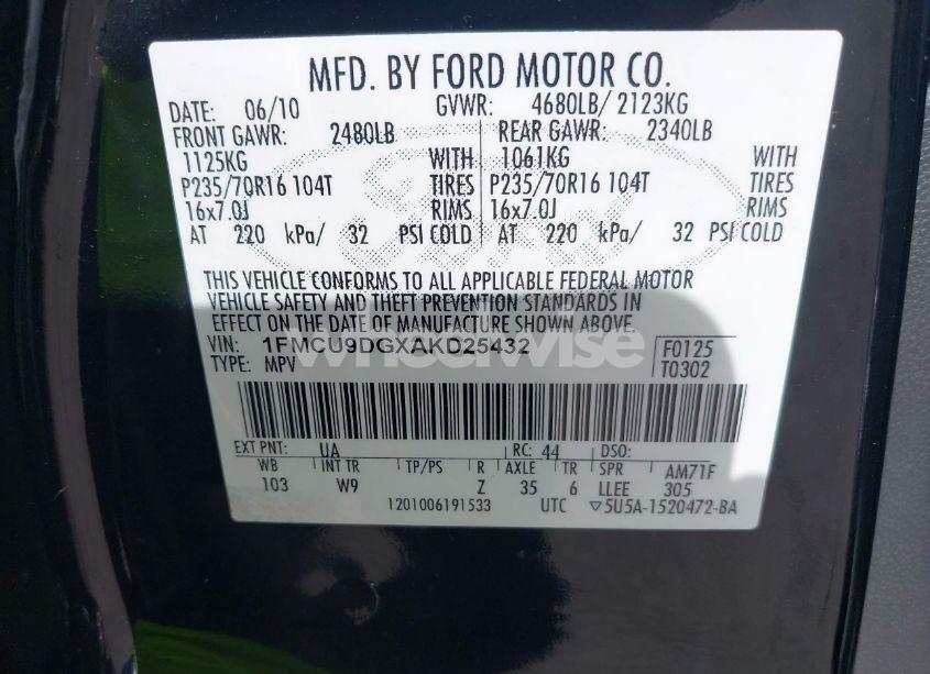 Photo 9 of 2010 Ford Escape XLT (VIN 1FMCU9DGXAKD25432)