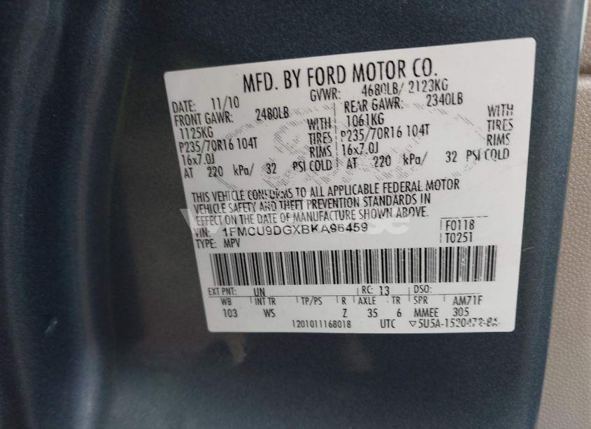 Photo 9 of 2011 Ford Escape XLT (VIN 1FMCU9DGXBKA96459)