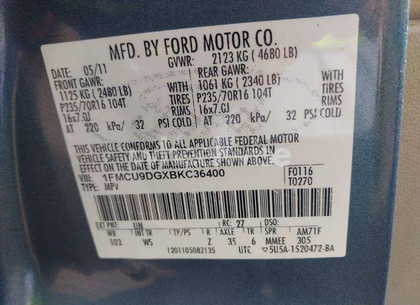 Photo 9 of 2011 Ford Escape XLT (VIN 1FMCU9DGXBKC36400)