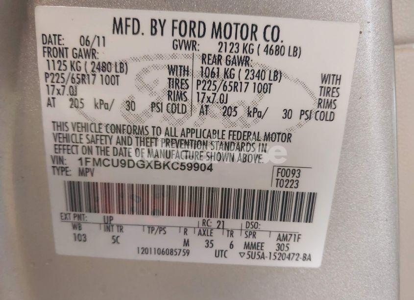 Photo 9 of 2011 Ford Escape XLT (VIN 1FMCU9DGXBKC59904)