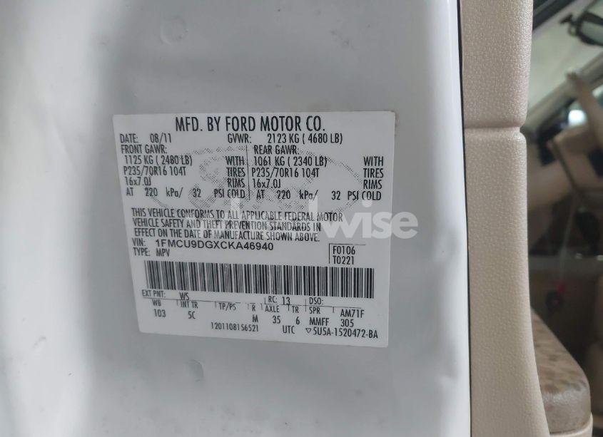 Photo 9 of 2012 Ford Escape XLT (VIN 1FMCU9DGXCKA46940)