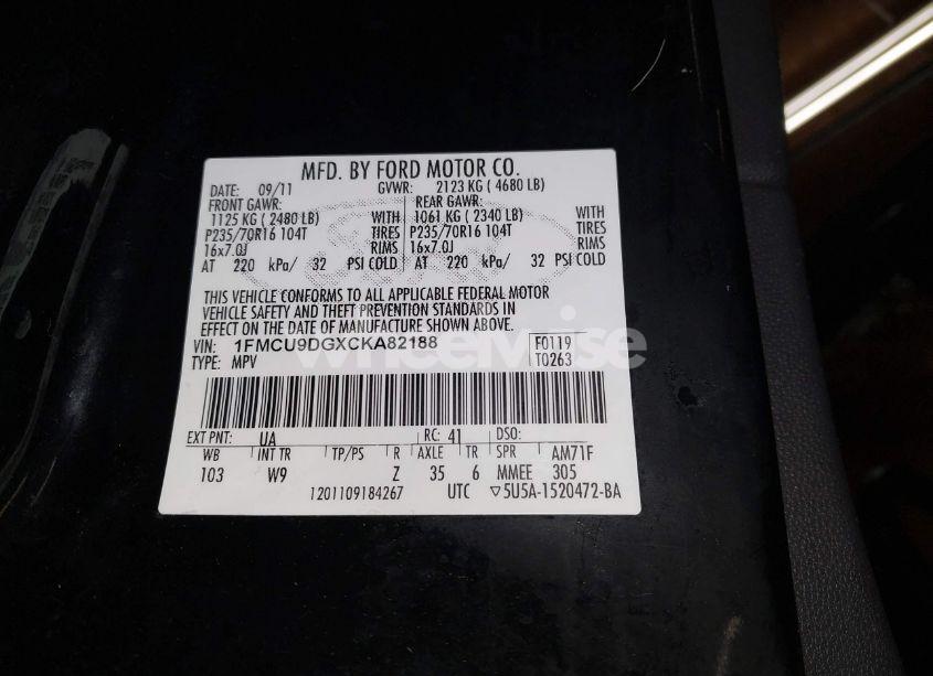 Photo 9 of 2012 Ford Escape XLT (VIN 1FMCU9DGXCKA82188)