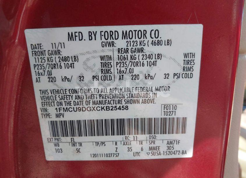 Photo 9 of 2012 Ford Escape XLT (VIN 1FMCU9DGXCKB25458)