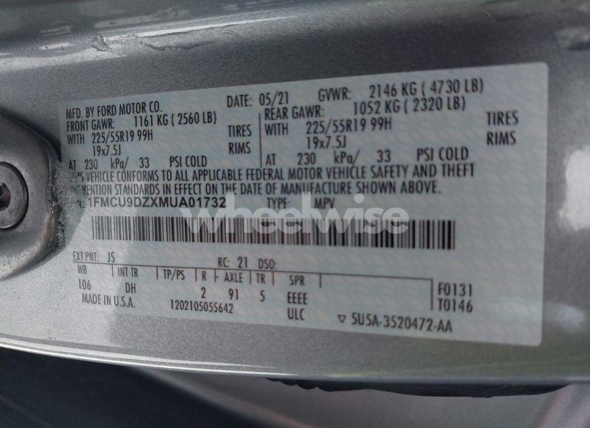 Photo 9 of 2021 Ford Escape TITANIUM HYBRID (VIN 1FMCU9DZXMUA01732)