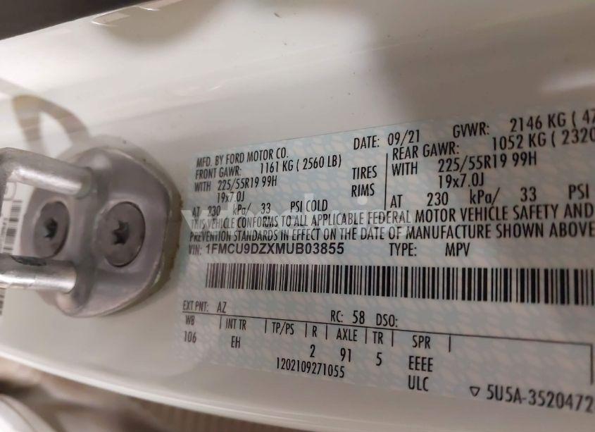 Photo 9 of 2021 Ford Escape TITANIUM HYBRID (VIN 1FMCU9DZXMUB03855)