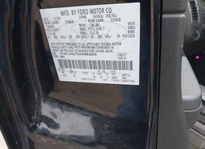 Photo 9 of 2010 Ford Escape LIMITED (VIN 1FMCU9E70AKB64295)