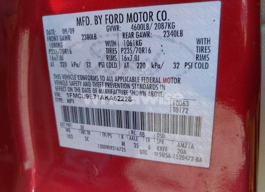 Photo 9 of 2010 Ford Escape LIMITED (VIN 1FMCU9E71AKA62228)