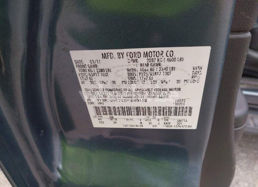 Photo 9 of 2011 Ford Escape LIMITED (VIN 1FMCU9E72BKB89152)