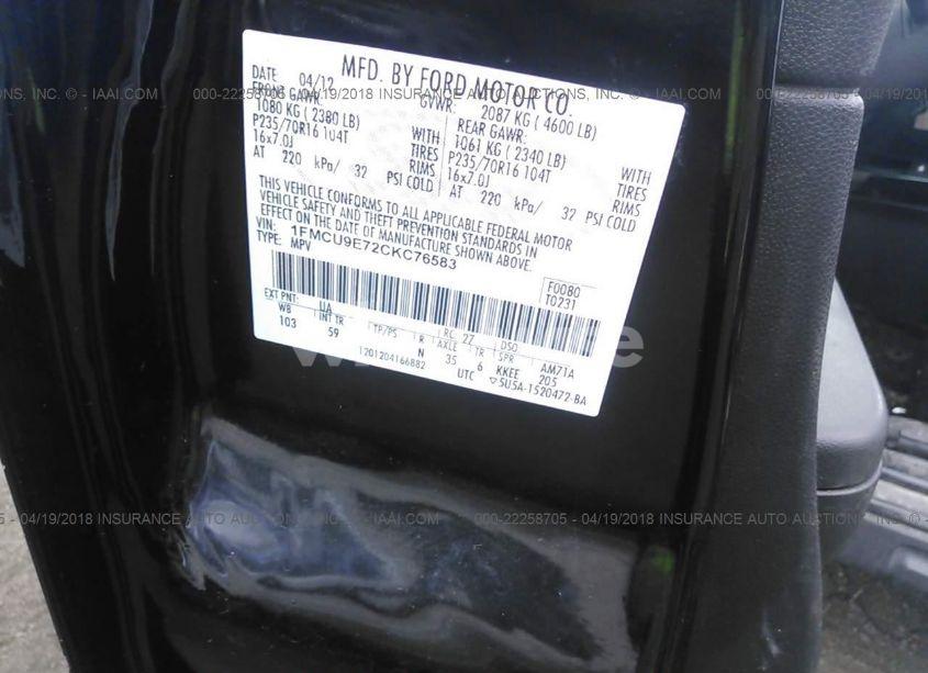 Photo 9 of 2012 Ford Escape LIMITED (VIN 1FMCU9E72CKC76583)